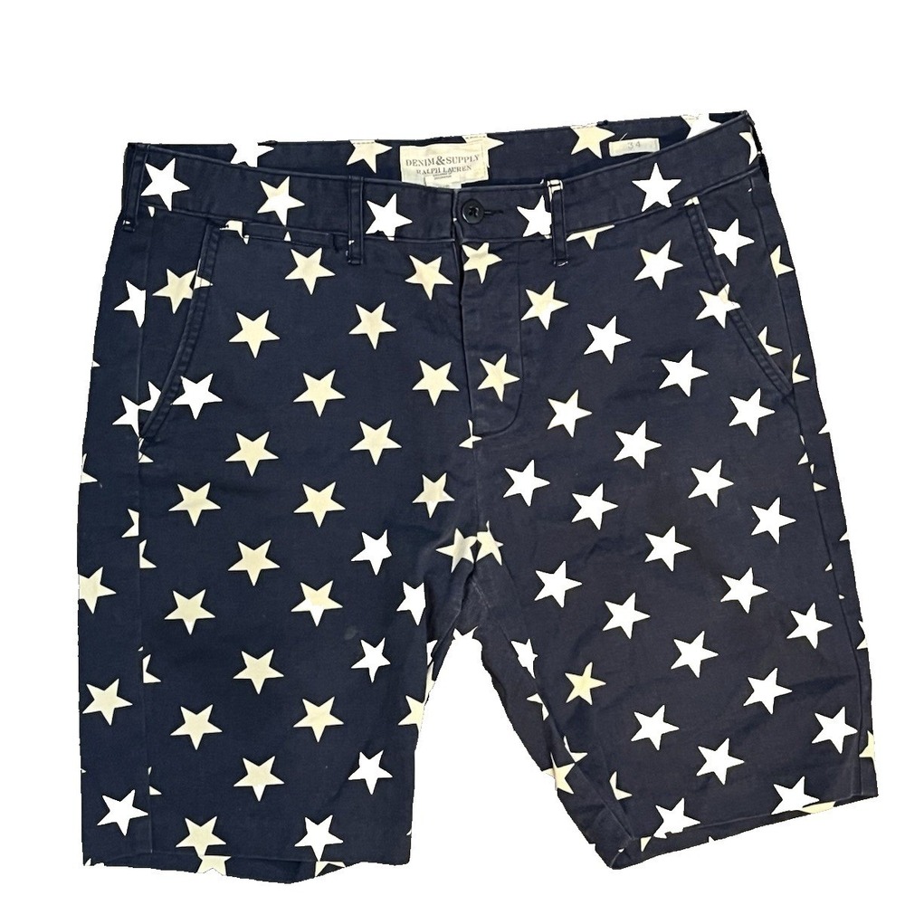 Denim & Supply Ralph Lauren Shorts 34 Star Print Blue USA Patriotic Preppy Chino